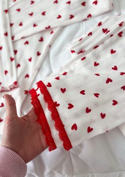 Lavina %100 Pamuklu Kalp Desenli Rib Dokulu Pijama Takımı